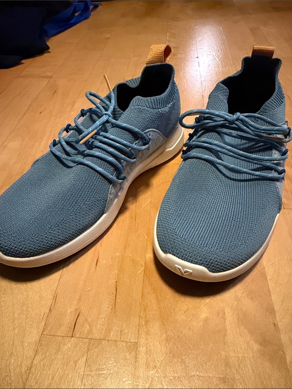 Women's Knit Lace-Up Athletic Sneakers in Teal with Tan Heel Tab